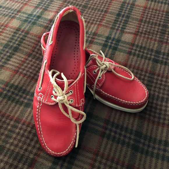 red leather boat shoes